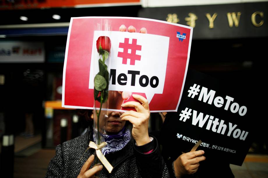 Mulheres realizam protesto em defesa dos direitos femininos, durante o Dia Internacional da Mulher, em Seul, na Coreia do Sul - 08/03/2018