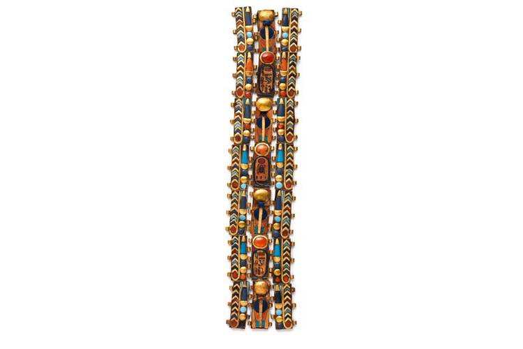 Objetos encontrados na tumba de Tutankhamun usados na exposi&ccedil;&atilde;o King Tut: Tesouros do fara&oacute; dourado