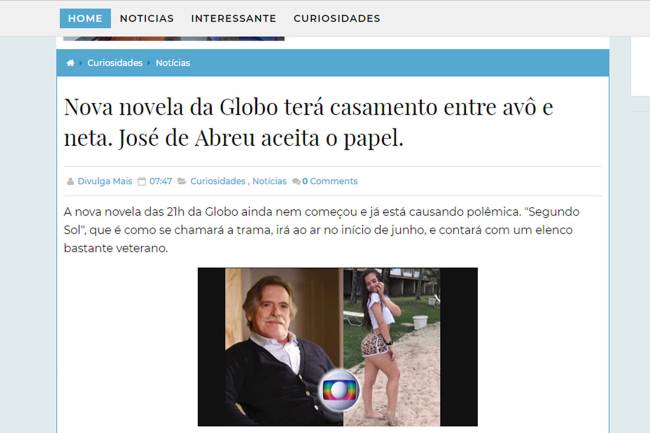 Fake News: Novela da Globo ter´å casamento entre avô e neta