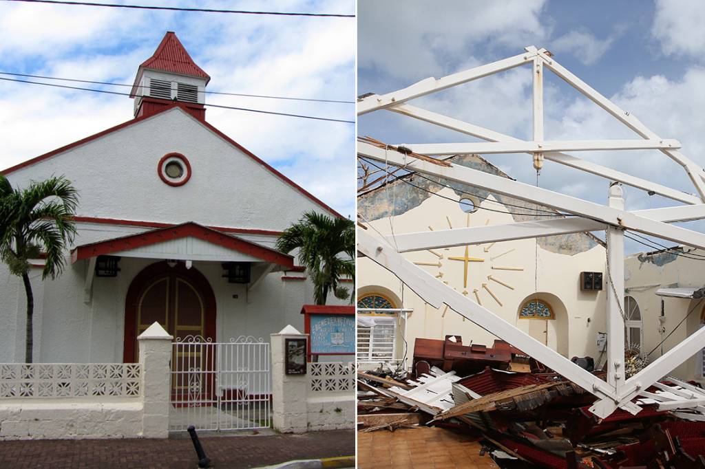 Antes e depois da passagem do furac&atilde;o Irma