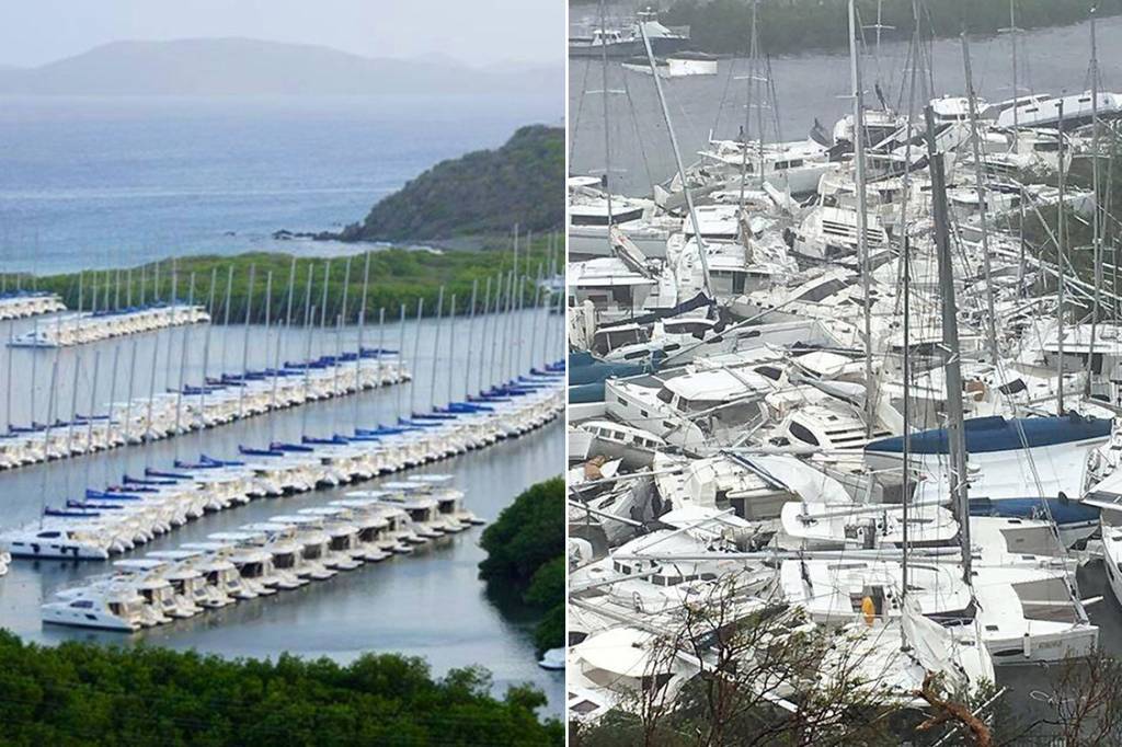 Antes e depois da passagem do furac&atilde;o Irma