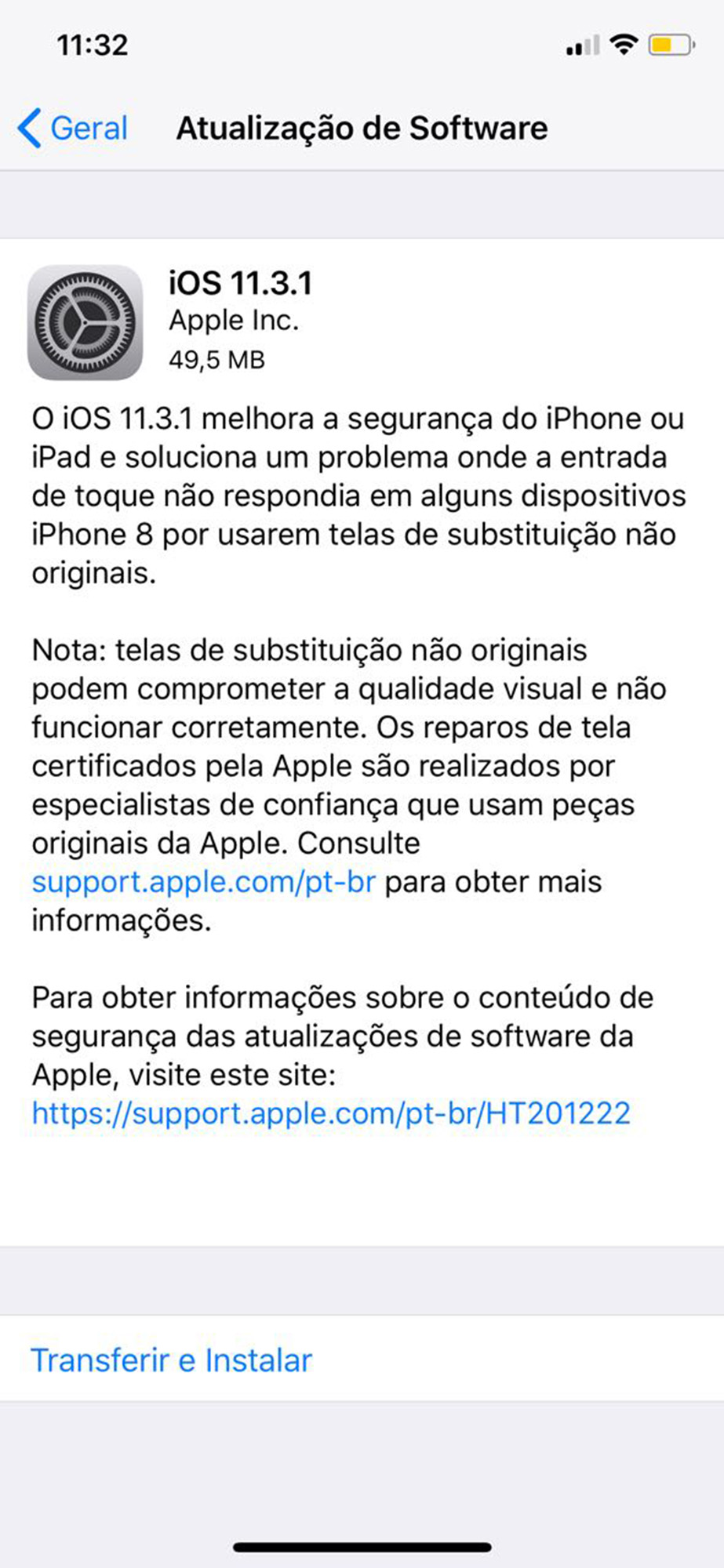 Aviso de atualiza&ccedil;&atilde;o iOS