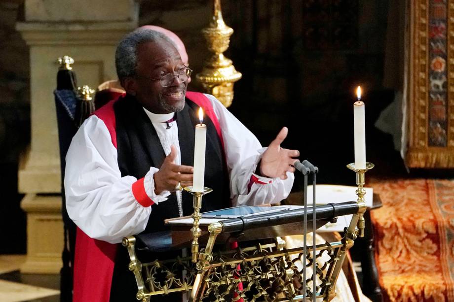 O reverendo Michael Curry durante cerimônia de casamento na Capela de São Jorge, em Windsor - 19/05/2018