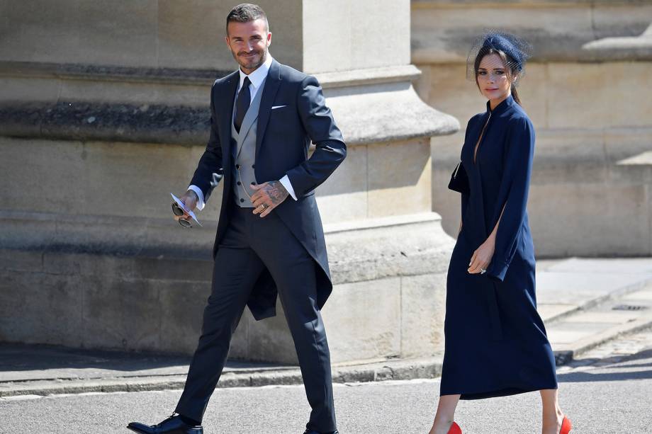 David e Victoria Beckham chegam ao Castelo de Windsor para participar de cerimônia de casamento entre Harry e Meghan Markle - 19/05/2018