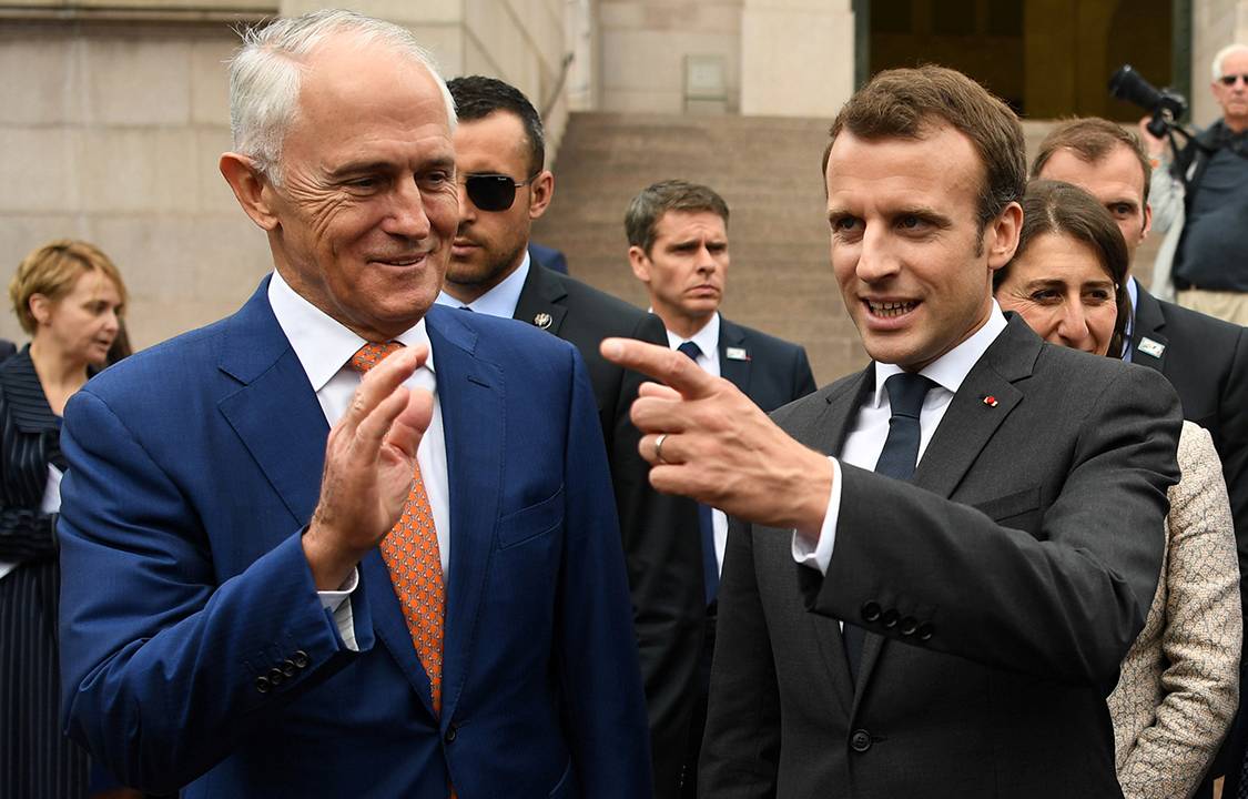 Presidente da França Emmanuel Macron e o Primeiro Ministro da Australia Malcolm Turnbull
