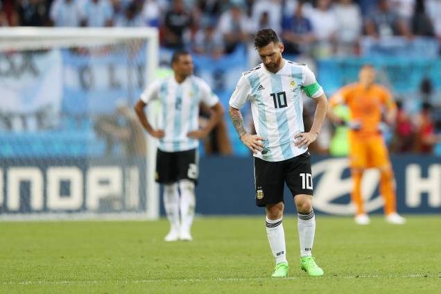 O atacante argentino Lionel Messi durante partida contra a França, válida pelas oitavas de final da Copa do Mundo em Kazan - 30/06/2018 O atacante argentino Lionel Messi durante partida contra a França, válida pelas oitavas de final da Copa do Mundo em Kazan - 30/06/2018