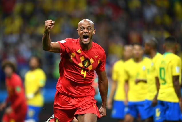 Vincent Kompany, da Bélgica, comemora o gol contra marcado por Fernandinho - 06/07/2018 Vincent Kompany, da Bélgica, comemora o gol contra marcado por Fernandinho - 06/07/2018