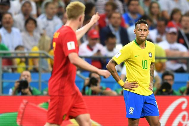 Neymar reage após o gol de De Bruyne - 06/07/2018 Neymar reage após o gol de De Bruyne - 06/07/2018