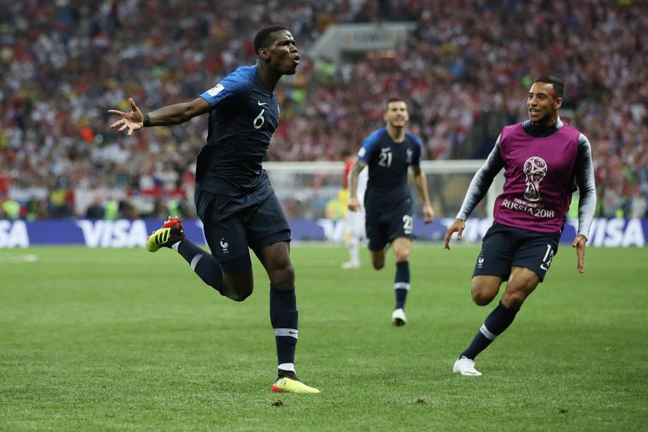 Paul Pogba comemora terceiro gol da França em partida contra a Croácia na Final da Copa do Mundo 2018 - 15/07/2018