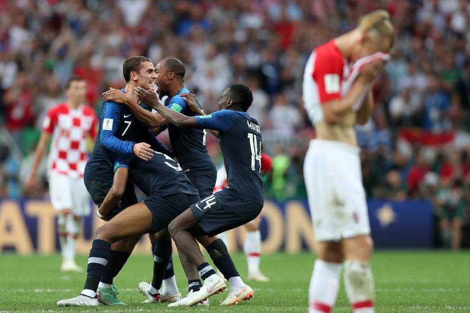 Seleção francesa comemora vitória na Final da Copa do Mundo 2018 no Estádio Lujniki - 15/07/2018