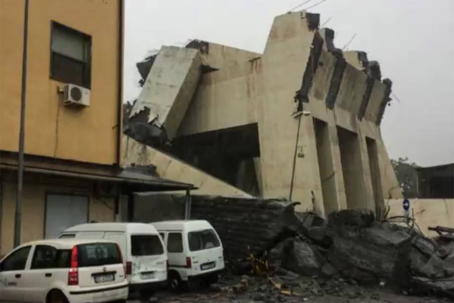 Trecho da ponte Morandi desaba em Gênova, na Itália