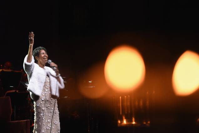 Aretha Franklin durante cerimônia do 25º aniversário da Elton John AIDS Foundation em Nova York em 2017 Aretha Franklin durante cerimônia do 25º aniversário da Elton John AIDS Foundation em Nova York em 2017