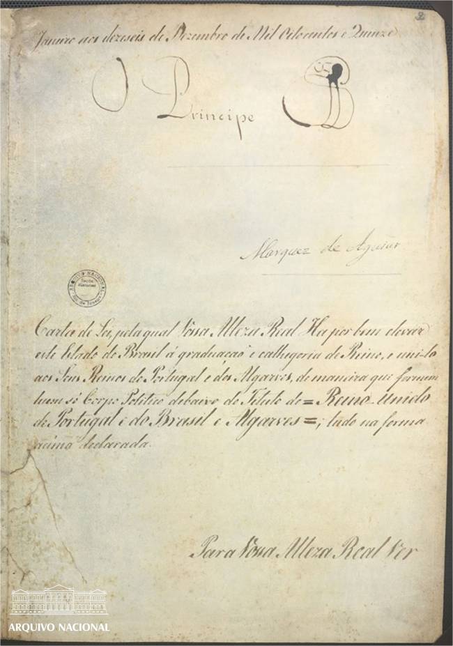 Carta de Lei de 16 de dezembro de 1815 elevando o Brasil a Reino Unido de Portugal e Algarves