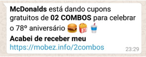 Kaspersky identifica um golpe de WhatsApp usando o nome do McDonald’s Kaspersky identifica um golpe de WhatsApp usando o nome do McDonald’s