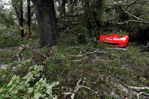 Carro esportivo fica coberto por galhos de árvores derrubadas pela passagem do Furacão Florence em Wilmington, Carolina do Norte - 14/09/2018 Carro esportivo fica coberto por galhos de árvores derrubadas pela passagem do Furacão Florence em Wilmington, Carolina do Norte - 14/09/2018