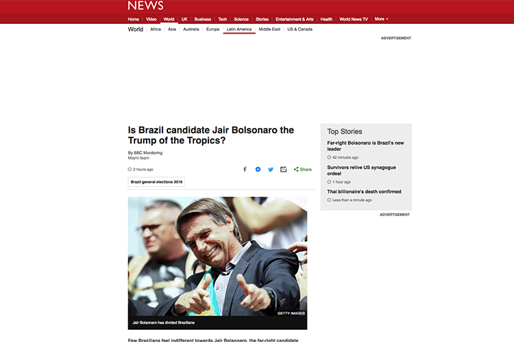 BBC destaca vitória de Jair Bolsonaro BBC destaca vitória de Jair Bolsonaro