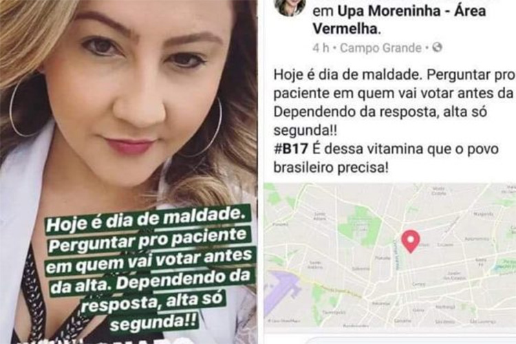 Médica apoiadora de Bolsonaro diz em rede sociais que só dá alta se concordar com voto do paciente Médica apoiadora de Bolsonaro diz em rede sociais que só dá alta se concordar com voto do paciente