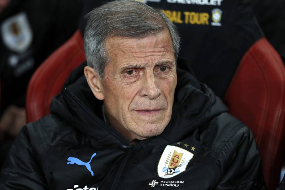 Oscar Tabarez, técnico do Uruguai, antes de partida amistosa contra a Seleção Brasileira em Londres - 16/11/2018