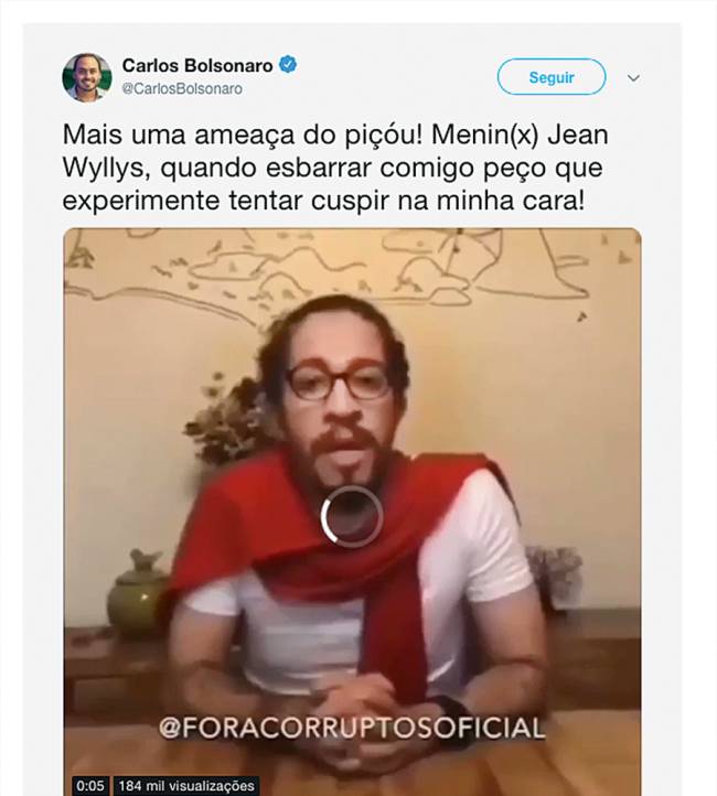 Tuíte de Carlos Bolsonaro