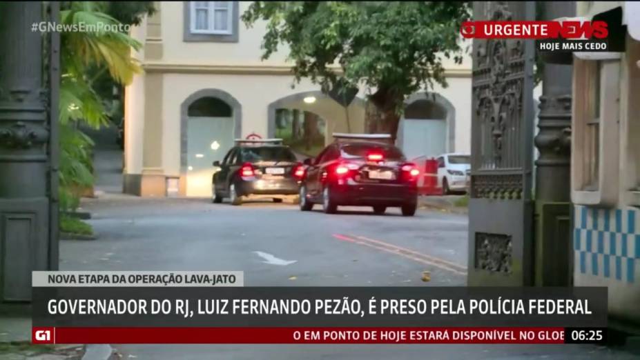 Imagens da Globo News mostram momento da prisão do governador do Rio de Janeiro, Luiz Fernando Pezão