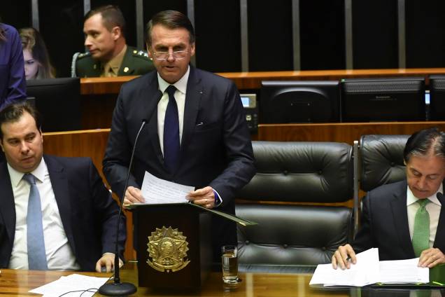 O presidente Jair Bolsonaro discursa durante cerimônia de posse em Brasília - 01/01/2018 O presidente Jair Bolsonaro discursa durante cerimônia de posse em Brasília - 01/01/2018
