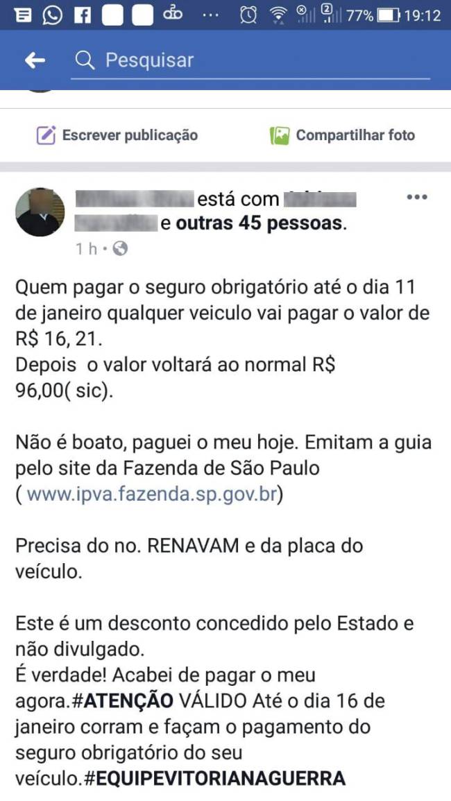 Pagamento do RENAVAM