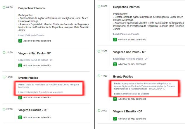 Agenda de Compromissos do presidente Jair Bolsonaro