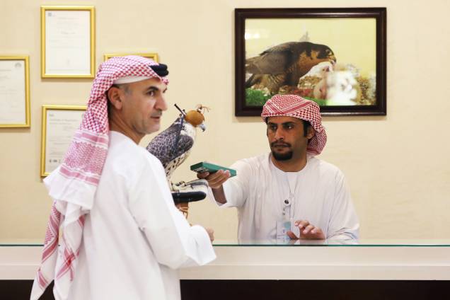 Homem examina falcão no Abu Dhabi Falcon Hospital, localizado nos Emirados Árabes Unidos - 28/04/2019 Homem examina falcão no Abu Dhabi Falcon Hospital, localizado nos Emirados Árabes Unidos - 28/04/2019