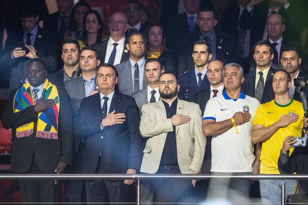 O presidente da República, Jair Bolsonaro, marca presença no Estádio do Morumbi, em São Paulo (SP), para a partida entre Brasil e Bolívia, válida pela Copa América - 14/06/2019 O presidente da República, Jair Bolsonaro, marca presença no Estádio do Morumbi, em São Paulo (SP), para a partida entre Brasil e Bolívia, válida pela Copa América - 14/06/2019