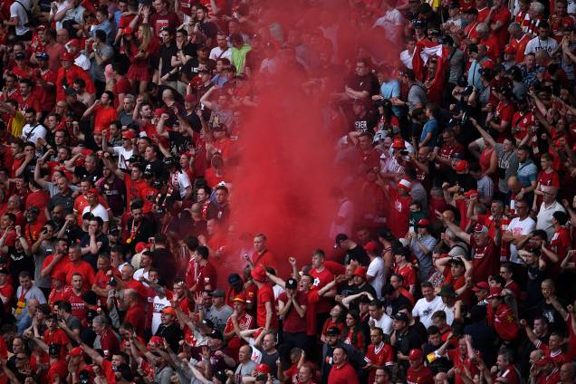Jogo entre Tottenham e Liverpool, válido pela final da Champions League, torcedores do Liverpool comemoram - 01/06/2019 Jogo entre Tottenham e Liverpool, válido pela final da Champions League, torcedores do Liverpool comemoram - 01/06/2019