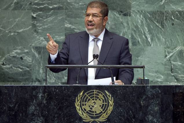 Mohamed Morsi discursa durante Assembleia Geral da ONU em 2012 Mohamed Morsi discursa durante Assembleia Geral da ONU em 2012