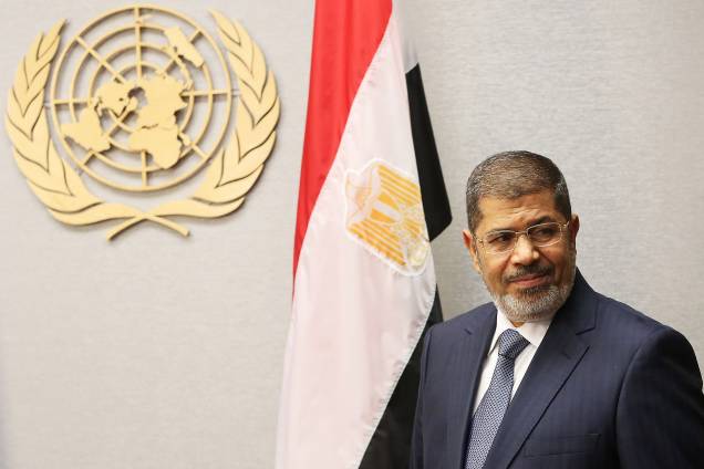 O ex-presidente do Egito, Mohamed Morsi, participa de uma reunião com o secretário geral das Nações Unidas Ban Ki-moon na sede da ONU em Nova York em setembro de 2012 O ex-presidente do Egito, Mohamed Morsi, participa de uma reunião com o secretário geral das Nações Unidas Ban Ki-moon na sede da ONU em Nova York em setembro de 2012