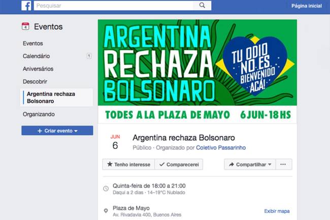 Evento contra a visita de Bolsonaro à Argentina