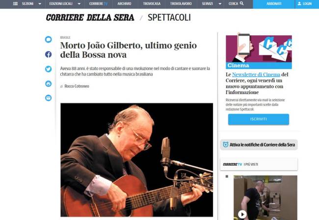 Corriere Della Sera João Gilberto Corriere Della Sera João Gilberto