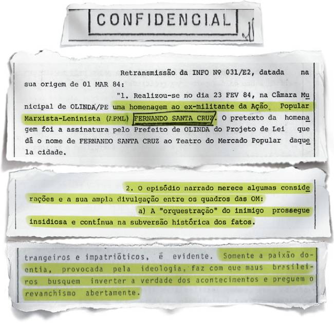 Documentos produzidos pela inteligência do Exército em 1984