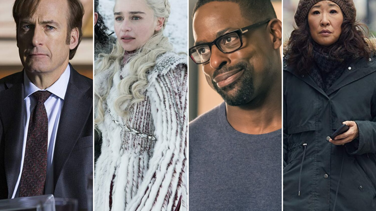 Os personagens Jimmy McGill (Bob Odenkirk), de 'Better Call Saul'; Daenerys Targaryen (Emilia Clarke), de 'Game of Thrones'; Randall Pearson (Sterling K. Brown), de 'This Is Us'; e Eve Polastri (Sandra Oh), de 'Killing Eve'