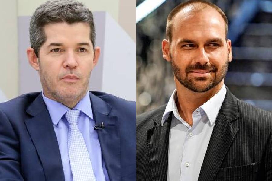 Os deputados federais Delegado Waldir e Eduardo Bolsonaro