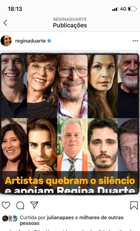 Post de Regina Duarte que mostra a foto de Carolina Ferraz Post de Regina Duarte que mostra a foto de Carolina Ferraz