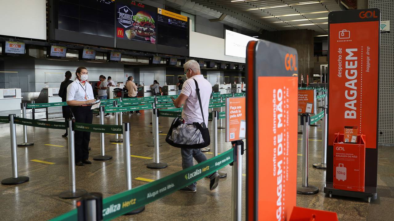Área de check-in da GOL no Aeroporto Internacional de Guarulhos