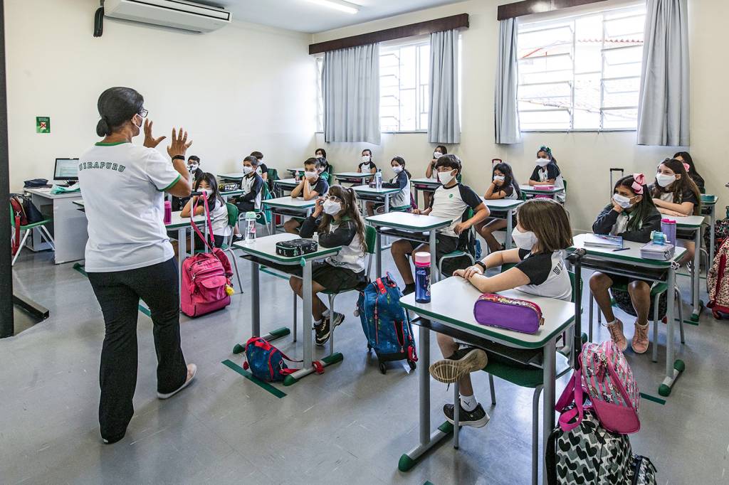 Movimentação em sala de aula do Colégio Uirapuru, em Sorocaba Sala de aula na pandeimia