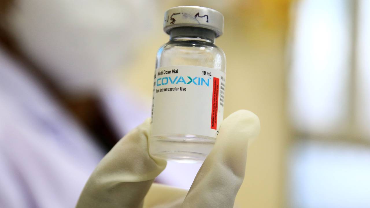 A medic shows a Covaxin vaccine vial, after the virtual launch of the COVID-19 vaccination drive by Prime Minister Narendra Modi, at Haribakash Kanwatia Hospital in Jaipur,Rajasthan, India, Saturday, Jan. 16, 2021. (Photo by Vishal Bhatnagar/NurPhoto via Getty Images)