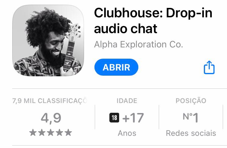 Clubhouse vira febre entre empreendedores. Na imagem um print do aplicativo dentro da Apple Store.