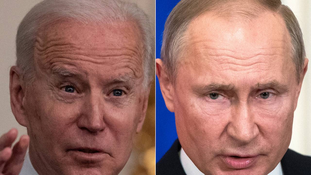 O presidente norte-americano, Joe Biden, e o presidente russo, Vladimir Putin -