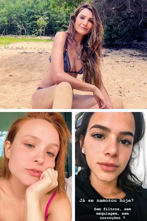 Filtro AO NATURAL - Larissa (acima), Patrícia (no alto) e Bruna: celebridades incentivam a exibição da realidade -