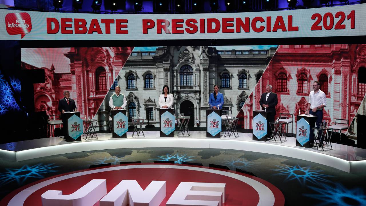 LIMA, PERU - MARCH 29: Peru's presidential candidates attend a presidential debate in Lima, Peru on March 29, 2021. (Photo by Angela Ponce/Anadolu Agency via Getty Images)