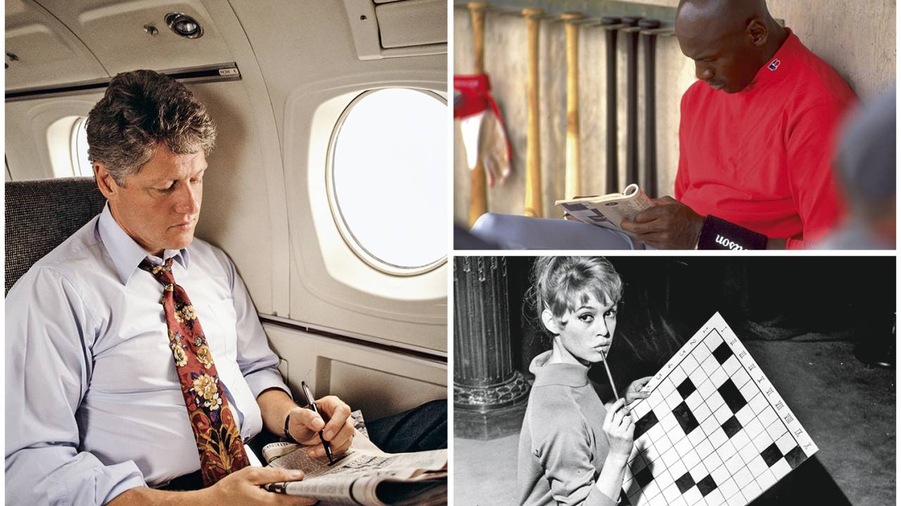 FÃS DE CARTEIRINHA - Em sentido horário, o ex-presidente americano Bill Clinton, o craque do basquete Michael Jordan e a atriz Brigitte Bardot: adeptos de um dos passatempos mais inteligentes já criados pelo homem -