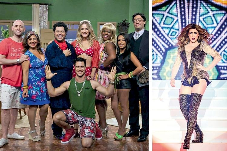 Paulo Gustavo- SUCESSO - Campeões de audiência: na série Vai que Cola, a mais vista da TV fechada, e na peça 220 Volts, em que faz paródia da cantora Beyoncé (à dir.) -