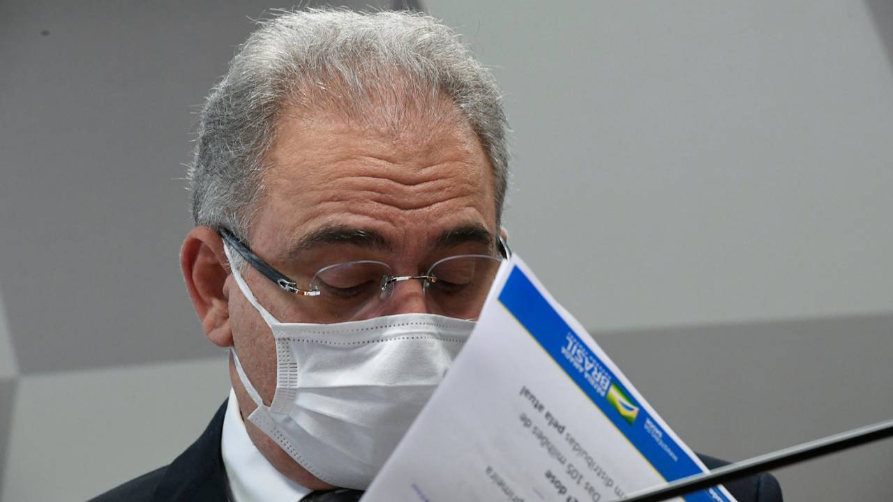 O ministro da Saúde, Marcelo Queiroga, durante depoimento na CPI da Pandemia -