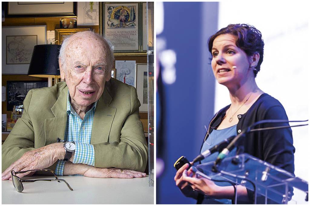 GettyImages-1094223390.jpg CONQUISTA - James Watson, coautor do modelo da molécula de DNA, e a geneticista Karen Miga: inovadores -