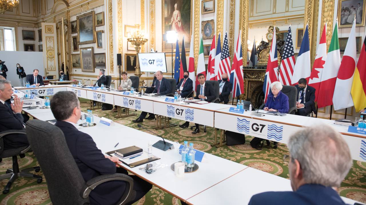 Ministros das Finanças do G7 durante encontro em Londres. 05/06/2021